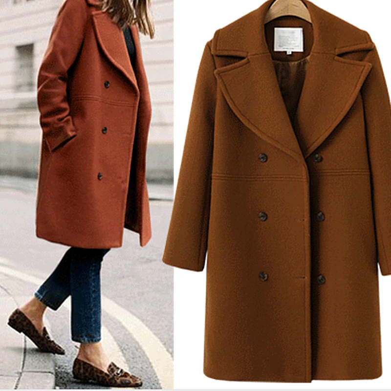 

2019 New Women Long Woolen Coat Winter Cashmere Jacket Double Breasted Thick Overcoat Female Outwear Casual Fashion Wool Coats