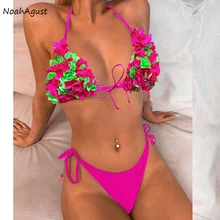 Летний яркий купальник-бикини с цветочным рисунком, женский купальник с пуш-ап, женский купальник с высокой посадкой, бандажный купальник-стринги