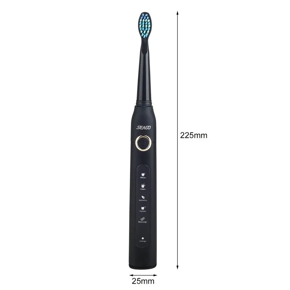 Seago SG-507 USB перезаряжаемая электрическая зубная щетка для взрослых Водонепроницаемая щетка для глубокой очистки зубов с 2 сменными головками