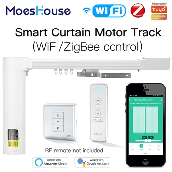 

New Upgraded WiFi ZigBee Tuya Smart Curtain Motor Track Customized System RF Remote Alexa Google Home Multiple Controlling Modes