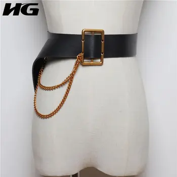 

HG 2019 Fashion Wild Cummerbunds Concave Shape Square Buckle Hierarchical Chain Wide Girdle Female Accessories Streetwear XJ1861
