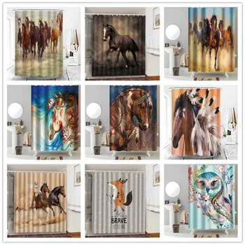 

Running Fine Horse Polyester Waterproof Shower Curtains Fabric Bathroom Decorative Curtain Bath Blackout Screen 3d Bath Curtains