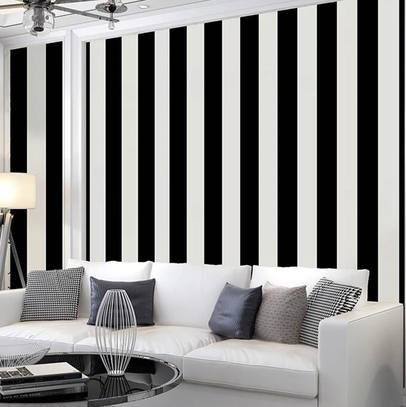BlackWhiteVerticalStripedModernMinimalistWallpapersRollClassic