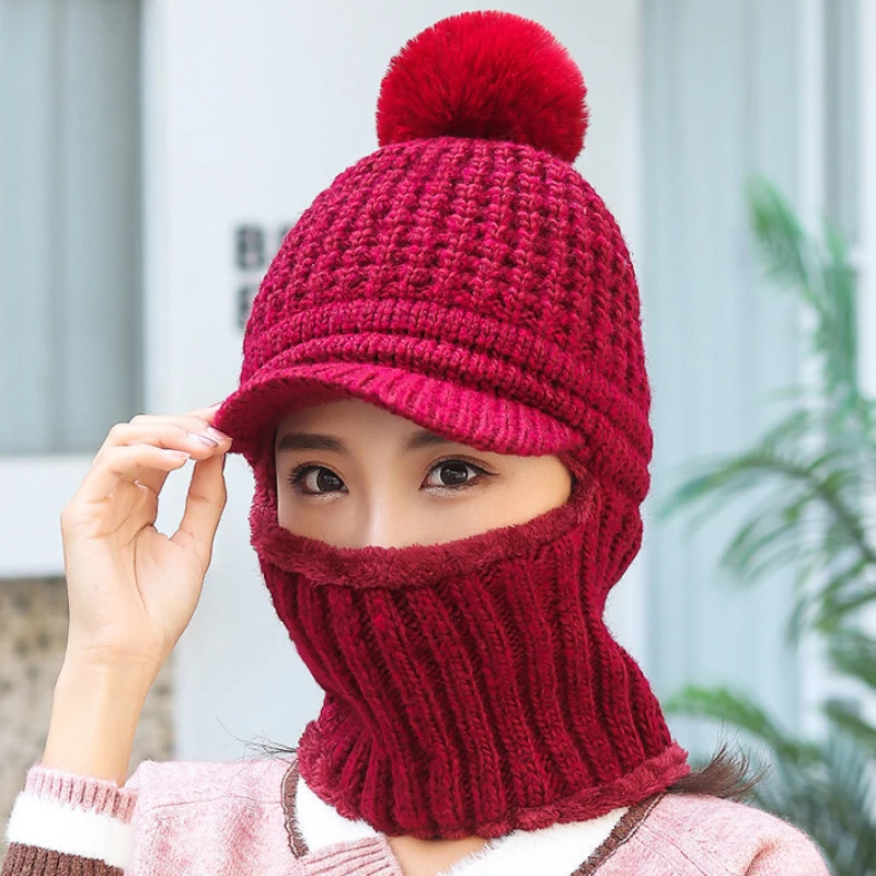 HT2911 Thick Warm Winter Hat Scarf Fleece Lined Knitted with Windproof Snow Ski Earflap Cap Lady Accessory Set | Аксессуары для
