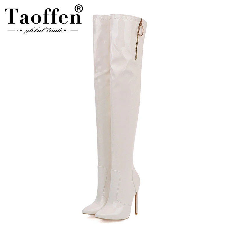 Taoffen Size 30 48 High Quality Pu Leather High Heels Winter Long Boots Pointed Toe Zipper Taoffen Size 30 48 High Quality Pu Leather High Heels Winter Long Boots Pointed Toe Zipper