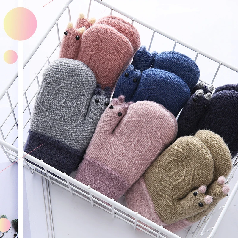 Cartoon Baby Gloves Winter Knit Wool Mittens Thick Children's Kids Keep Finger Warm Toddler Mittens