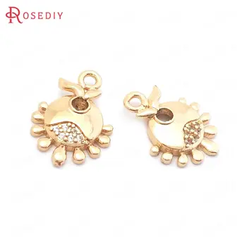 

(38562)10PCS 11x14.5MM 24K Champagne Gold Color Brass and Zircon Round Charms Pendants High Quality Jewelry Making Supplies