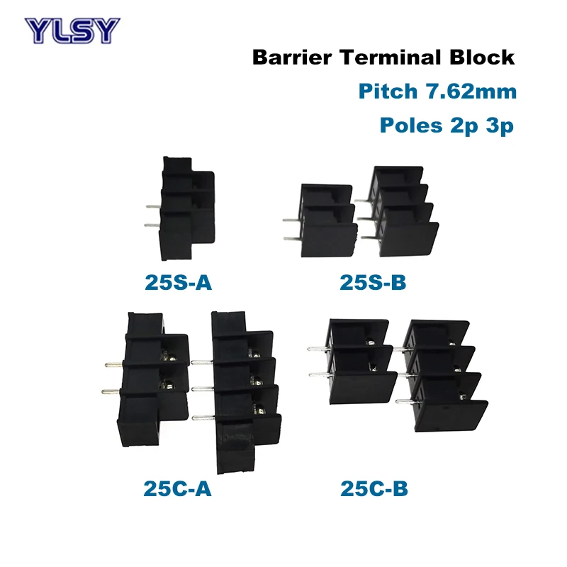 배리어 스크류 PCB 터미널 블록 피치 7.62mm 5 개, 모르세티에라 스트레이트 2P 3P 와이어 커넥터 보니어 케이블 22-14AWG 2.5mm2 15A