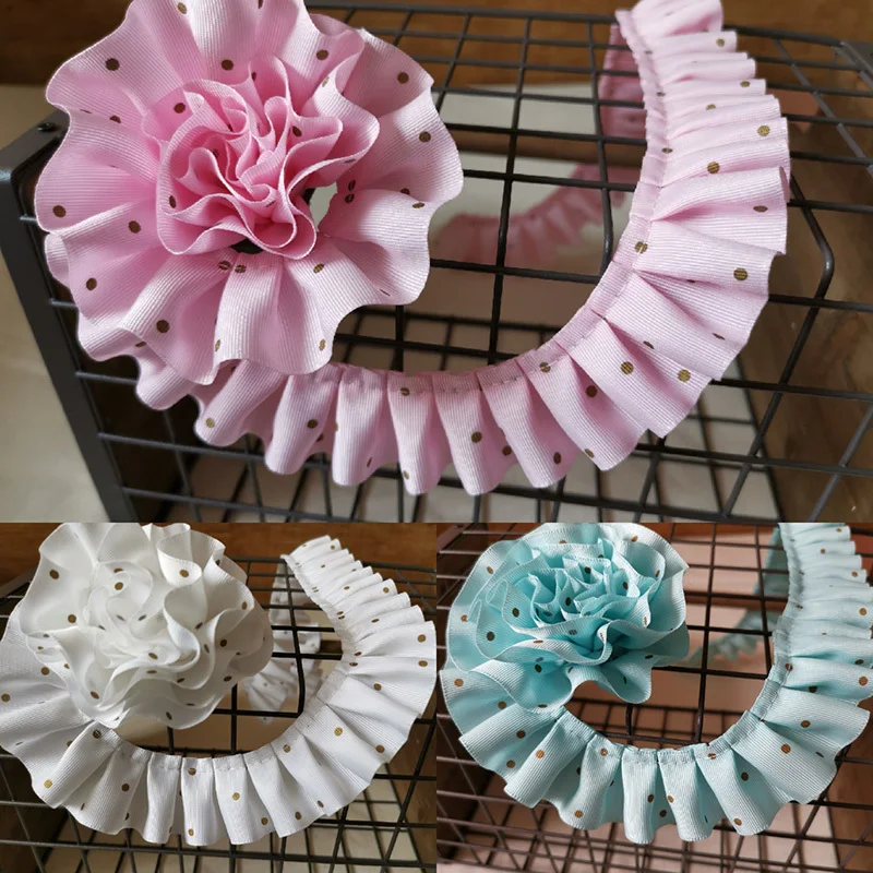 4cm Wide Romantic Folds Small Black Dot Chiffon Lace Fabric Decoration With Diy Doll Clothes Skirt Curtain Home Textile Sewing