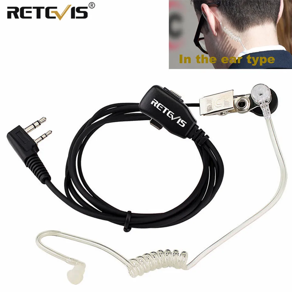 Retevis Headset for Transceiver Walkie Talkie Air Tube PTT Headphone 2 Pin Radio Earphones for Kenwood Baofeng UV 5R RB618 RT622