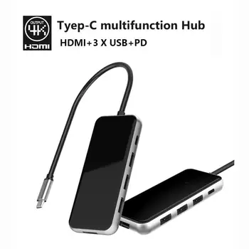 

5 in 1 Type-C to HDMI PD Charger 3 USB 3.0 Port Hub Adapter Dock Power Adapter For PC Laptop ype-C Hub HDMI 4K PD fast charger