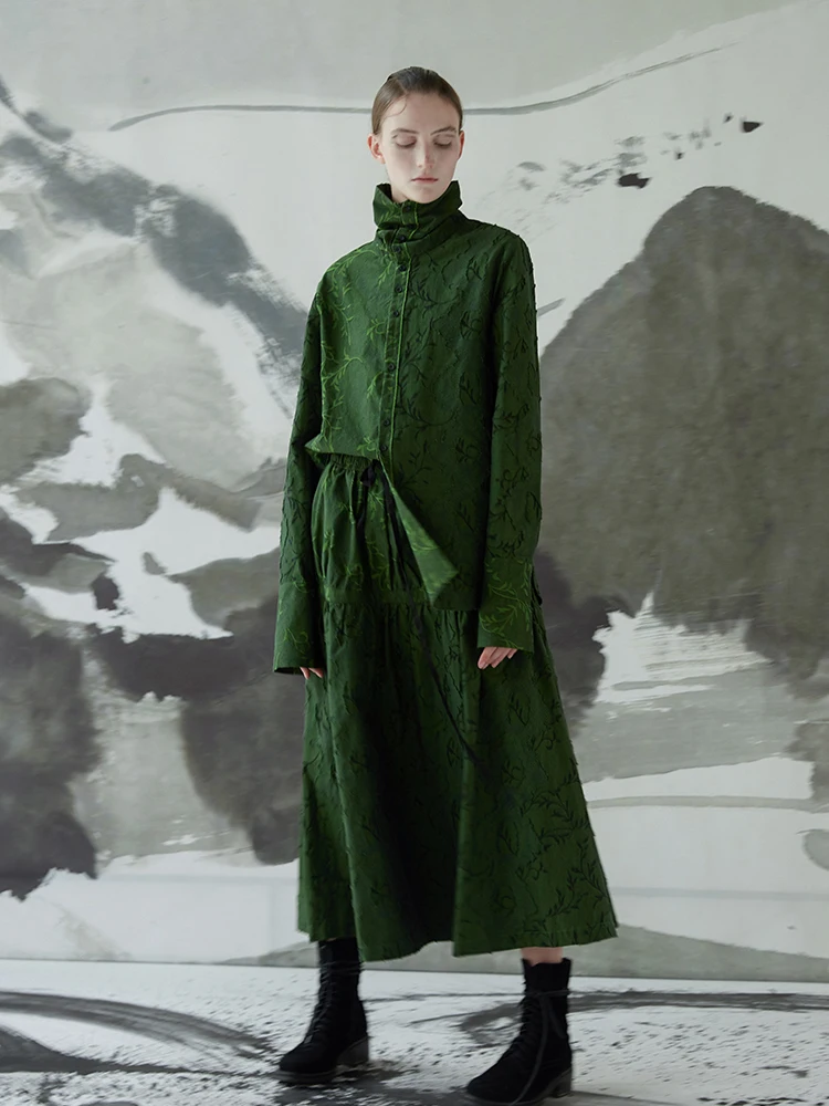 

2019 Fall Winter 2019 new collection yarn dyed long sleeve shirt skirt set women