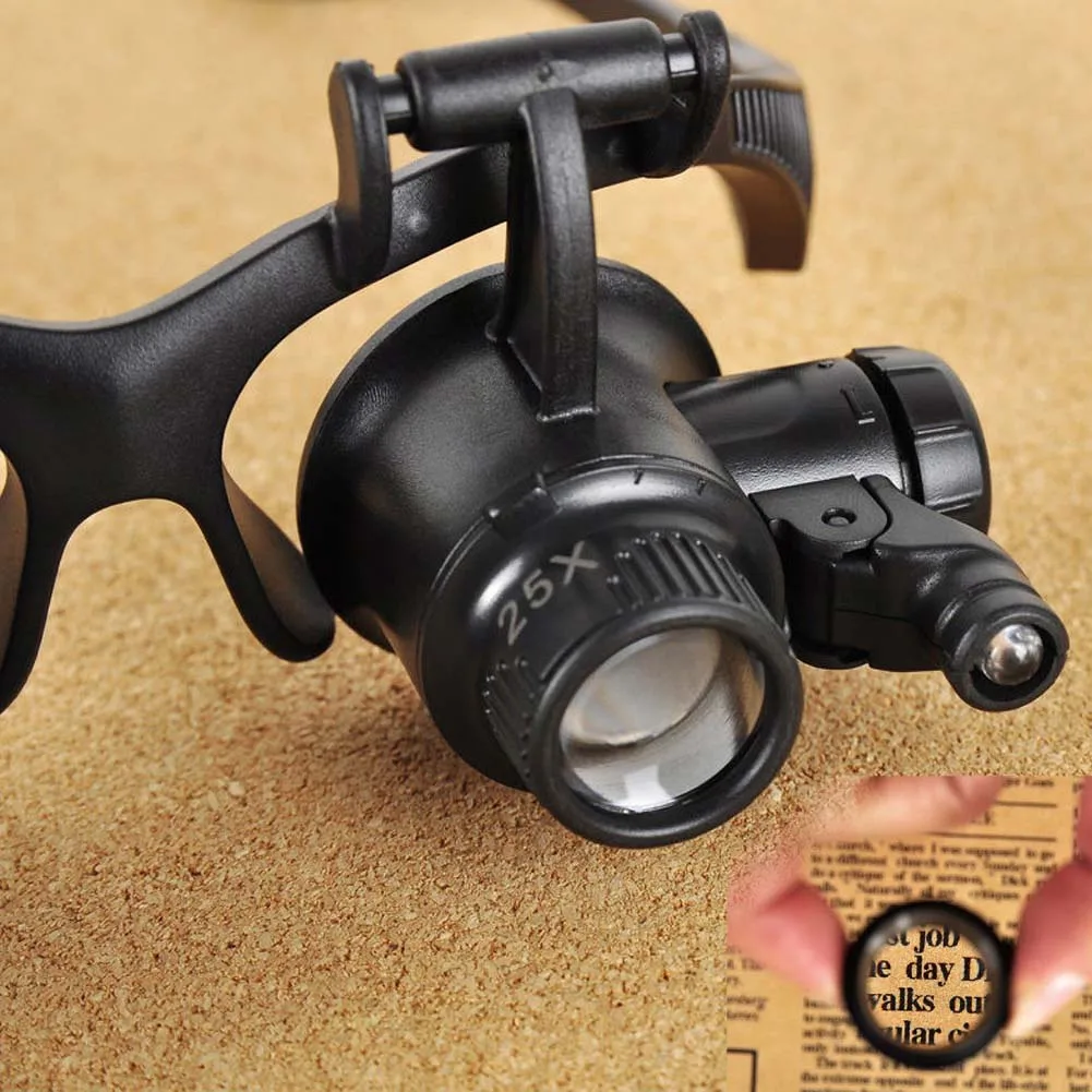 

LED Magnifier Double Eye Glasses Loupe Lens Jeweler Watch Repair 10-25X