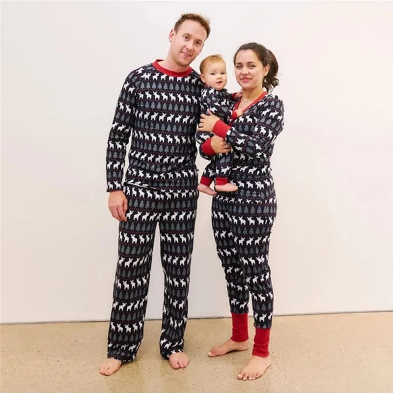 Семейные рождественские одинаковые комплекты одежды для всей семьи костюм для родителей и детей Домашняя хлопковая мягкая пижама из двух предметов