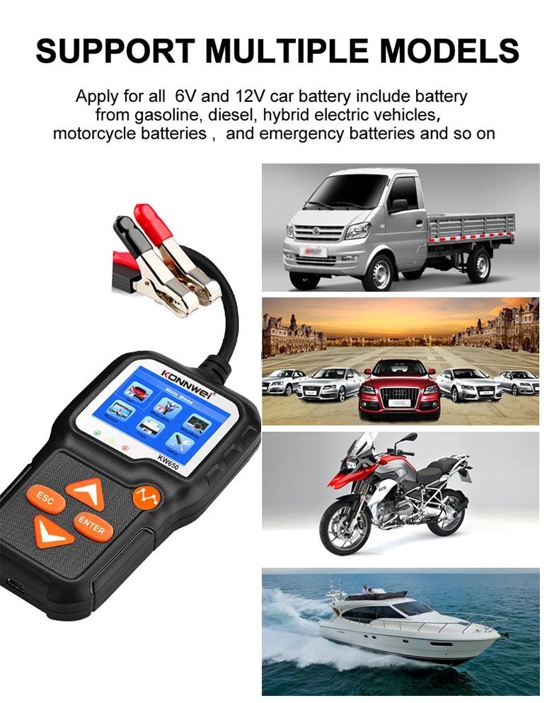 KONNWEI KW650 тестер автомобильного аккумулятора 100 2000CCA напряжения для