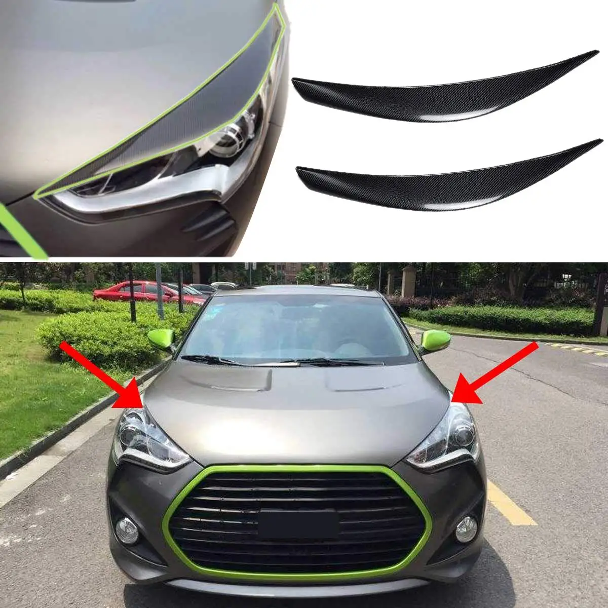 

Car Headlight Cover Eyebrows Car Head Light Cover Sticker Frame Car Carbon Fiber Protector for Veloster 2011-2016