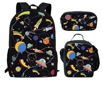 

Cartoon Planets Print Kids School Bags Set 3PCS Children Space Cosmic Rocket Boys Girls Backpack Children Bookbags