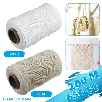 

Handmade Natural Cotton Twisted Cord 2mm Diameter 200m Length For DIY Home Textile Craft Macrame Artisan String