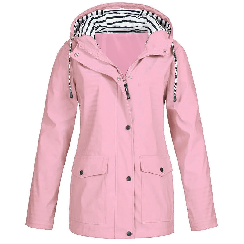Женская куртка, пальто, водонепроницаемая, зимняя, для прогулок, одежда, ветровка, пальто с капюшоном, на молнии, легкий, негабаритный, Женский дождевик