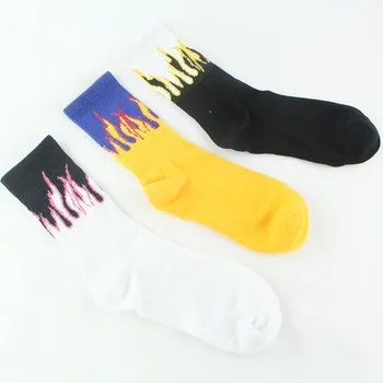 

5 pairs/lot streetwear hip hop skateboard sports socks unisex men and women flame fire print accessories active harajuku cotton