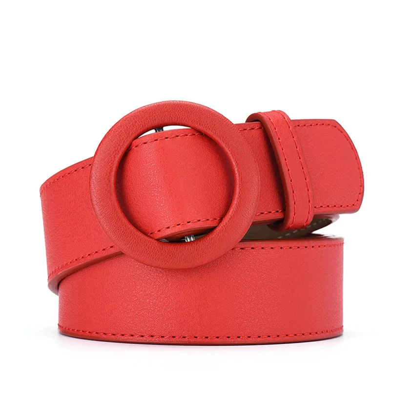 Модные женские ремни с круглой пряжкой кожаные женские аксессуары Cinto Feminino пояс брючный ремень поясной ремень для дам - Цвет: Red