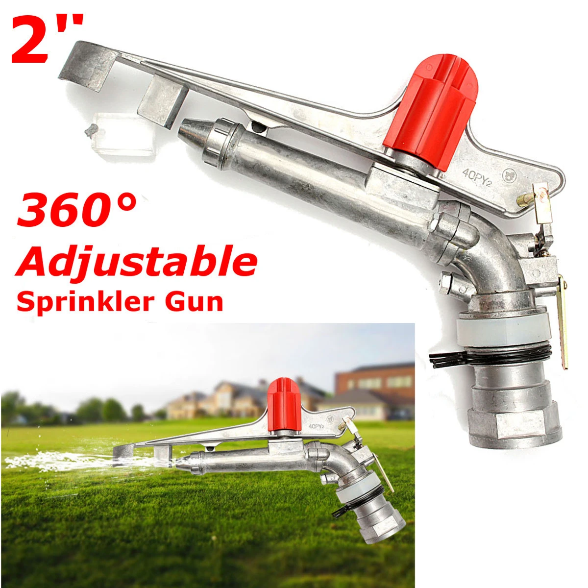 2" DN50 Zinc Alloy Nozzle Irrigation Sprinkler Gun Water System 360 Degrees Adjustable Rain Spray Gun field Sprinklers