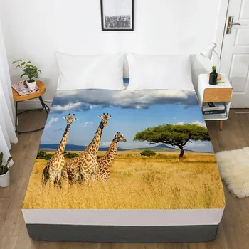 

3D Fitted Sheet Bed Mattress Fitted Cover Custom Design Bed Linens Sheets Bedsheet 210x210 Animal Giraffe Printed Bedding
