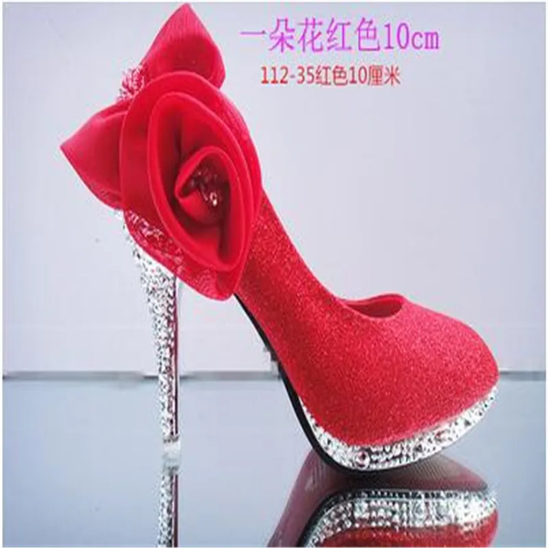 1 flower red 10cm Г. Новая модная женская обувь Серебряная Свадебная обувь тонкие туфли на шпильке с круглым носком, украшенные кристаллами и цветами - Цвет: 1 flower red 10cm