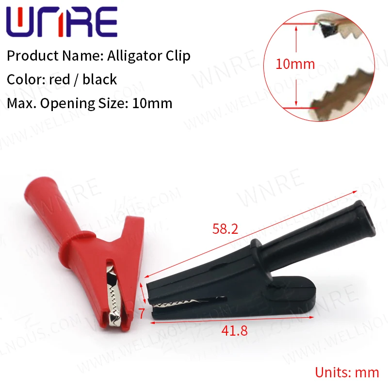 1 Pair Black Red Soft Plastic Coated Testing Probe Metal Mini Alligator Test Clips Crocodile Electrical Clamp