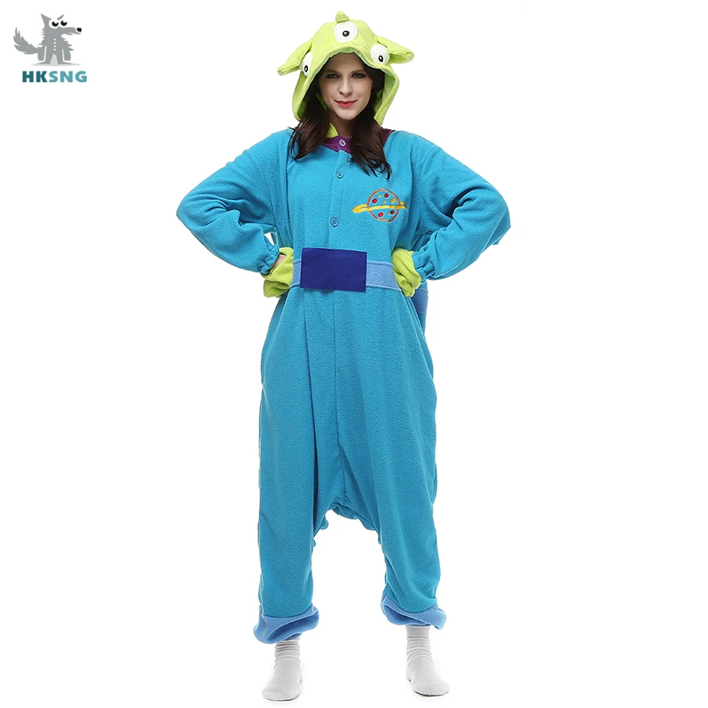 Animal Adult Mike Alien 3 eyes Monster Onesie Kigurumi Pajama Cartoon Little Green Man Family Party Costume Sleepwear