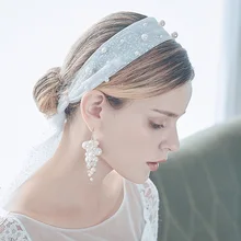 

New Vintage Tulle Handband with Pearls Beads For Bride Wedding Hair Acessories венок на голову diademas