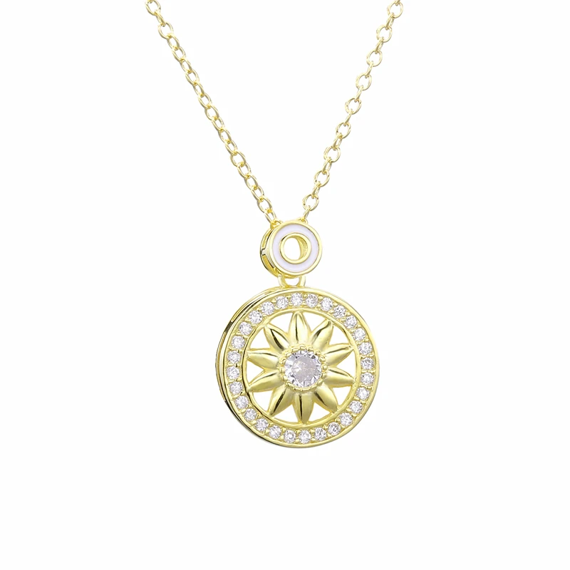 Gold Moonmory, хорошее ювелирное изделие, 925 пробы, серебряное, Подсолнух, подвеска, ожерелье для женщин, длинная цепочка, регулируемая подвеска, ожерелье для мужчин - Цвет камня: Gold