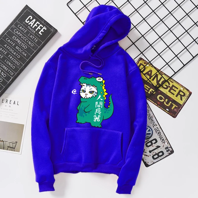 Kawaii/худи с принтом динозавра и кота; Новинка года; сезон весна-осень; модная одежда в стиле Харадзюку; Мужская толстовка в стиле хип-хоп; Цвет Черный