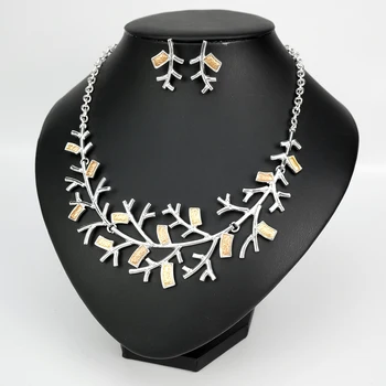 

New Luxury Silver Plated Earring Statement Necklace Boho Bridal Jewelry Sets for Wedding Party Bride Women's Costume Accessories