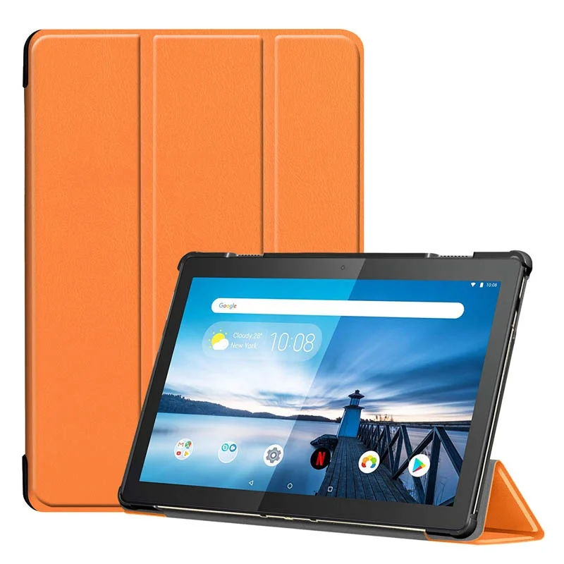 orange Тонкий флип-чехол с подставкой из искусственной кожи для lenovo Tab M10 TB-X605F 10,1 дюймов чехол для lenovo Tab M10 10,1 чехол для планшета+ пленка+ ручка - Цвет: orange