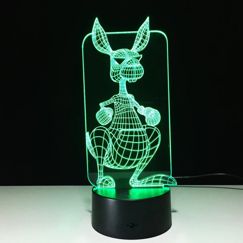Кенгуру 3D светодиодный светильник Оптическая иллюзия лампы креативные дети спальня 7 цветов Изменение сенсорный переключатель управление ночники подарок