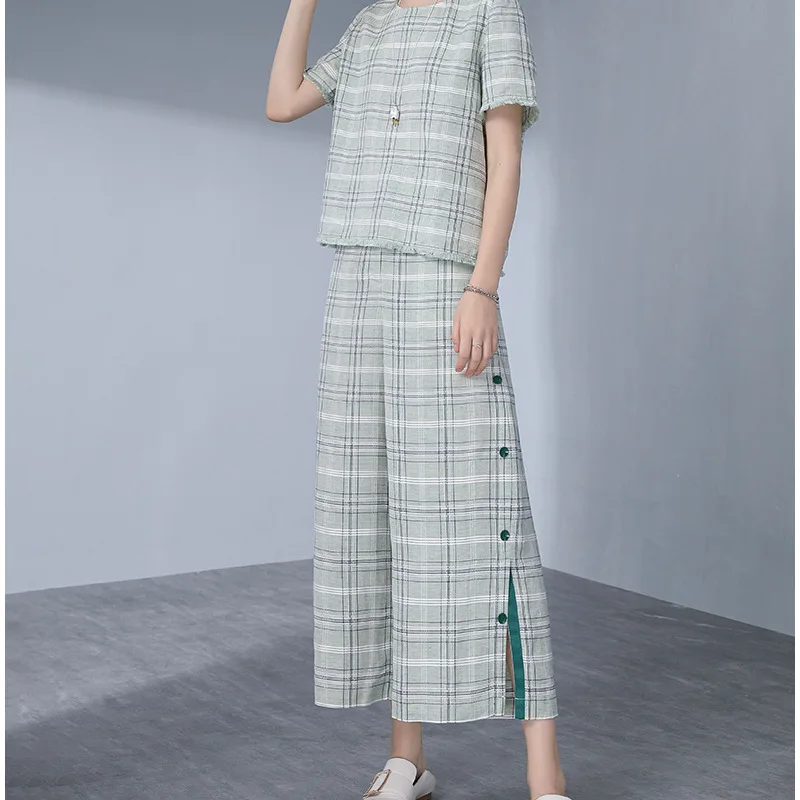 

2019 Summer New Style Casual by Age Loose Pants Two-Piece Set Pattern Tops High-waisted Capri Pants Fashion WOMEN'S Suit