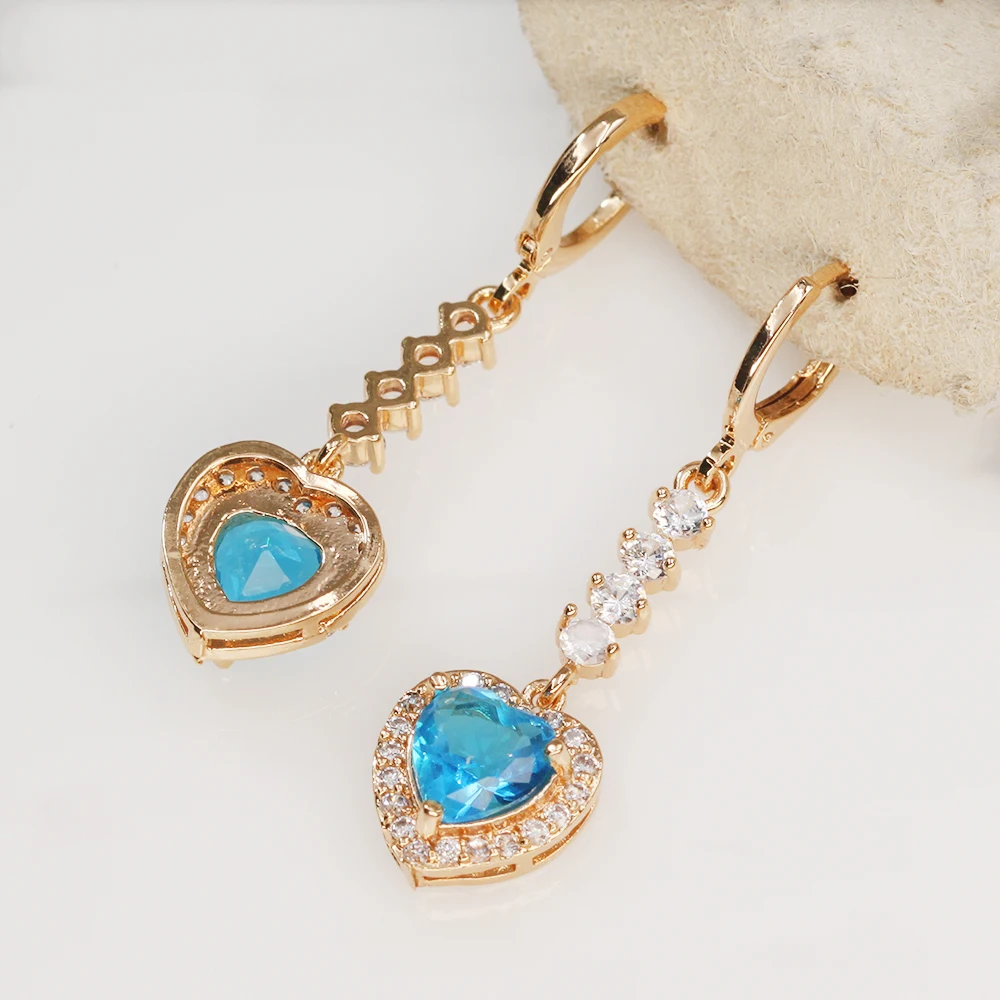 Luxury Drop Earrings for Women's Dangle earrings Gold Filled Earring with heart redZircon Trendy Jewelry for Wedding accessories