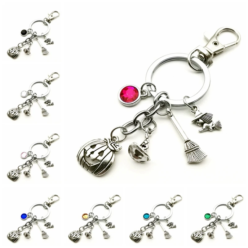 New Halloween Pumpkin Head Witch Birthstone Keyring Pendant Handmade Party Gift Keychain Handbags Car Accessories | Украшения и