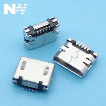 

50pcs Micro USB 5pin SMD short needle no side B type Flat mouth without curling side Female Connector For Mobile Phone Mini USB