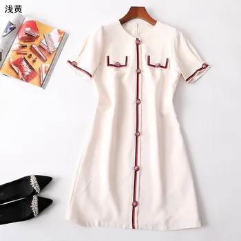 

New 117732 women s summer round collar zipper long solid colored dresses with short sleeves
