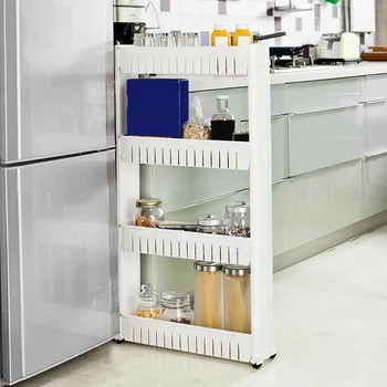 

Kitchen Storage Rack Refrigerator Side Rack 3/4 Layer Bathroom Storage Rack Home Space-Saving Plastic Pulley Removable Rack #YL5