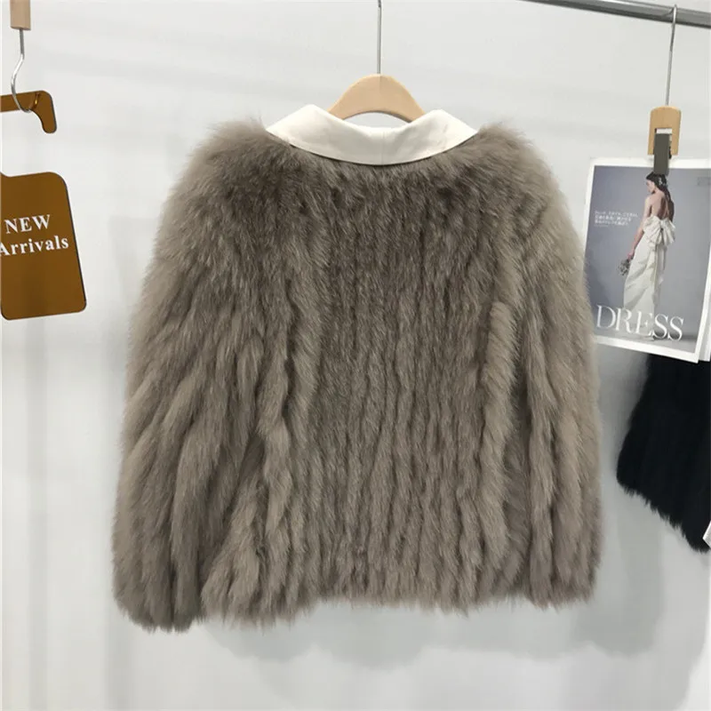 Knitted Real fox fur coat jacket overcoat 2020