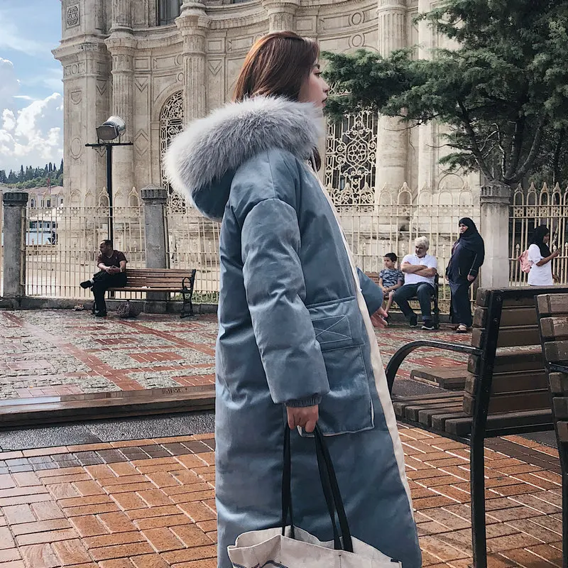 

Velvet Cotton-padded Clothes Women's Mid-length 18 Winter New Style Korean-style Large Fur Collar Warm Cotton Coat Loose Thick d