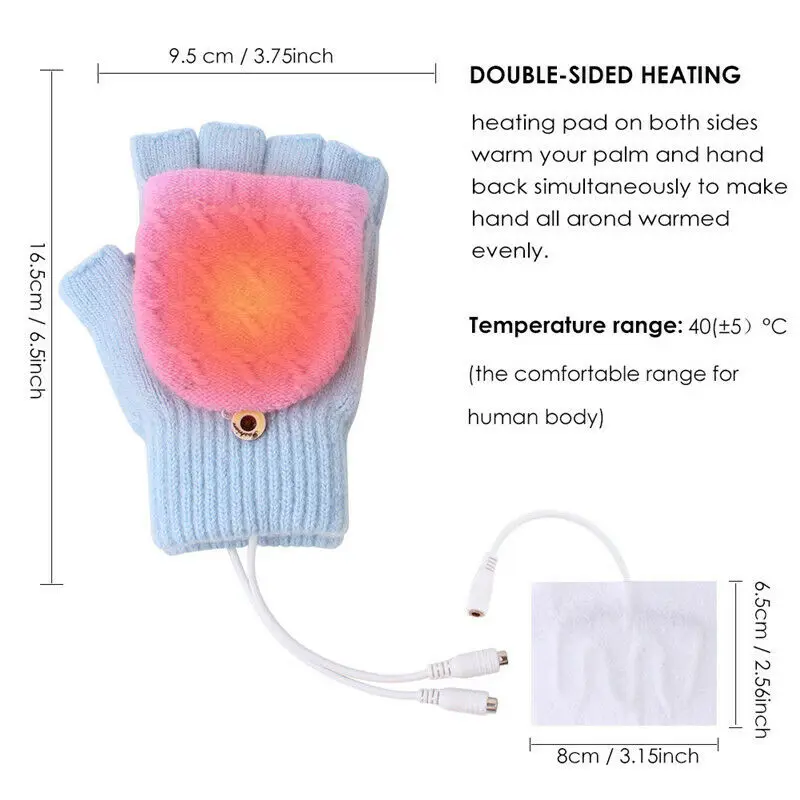 New Fashion Women Men Unisex USB Heated Gloves Winter Full/Half Fingers Warmer Laptop Gloves Mittens Black Blue Yellow Gray