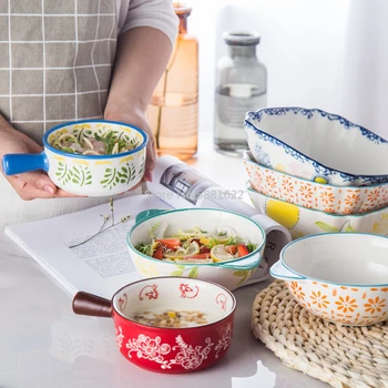 

Creative Ceramic Salad Bowl Household Rice Bowl Japanese Tableware Set Western Style Bowl Suit Personality Hand Painted Bowl