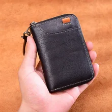 Стиль ключ для мужчин и женщин из натуральной кожи многофункциональный полный зерна кожаный Ретро кошелек короткая молния ручной работы автомобиля