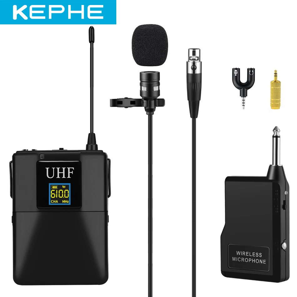 

KEPHE 65-Channel UHF Wireless Lavalier Lapel Microphone System with Bodypack Transmitter, Mini Lapel Mic & Portable Receiver