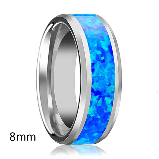Trend 8mm Blue Rose Gold Tungsten Carbide Rings Hawaiian Koa Abalone Shell Opal Inlay Ring Engagement Wedding Band Jewelry