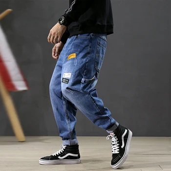 

Fashion Streetwear Men Jeans Loose Fit Big Pocket Cargo Pants Homme Harem Jeans Retro Gray Designer Hip Hop Jeans Men Size 28-42